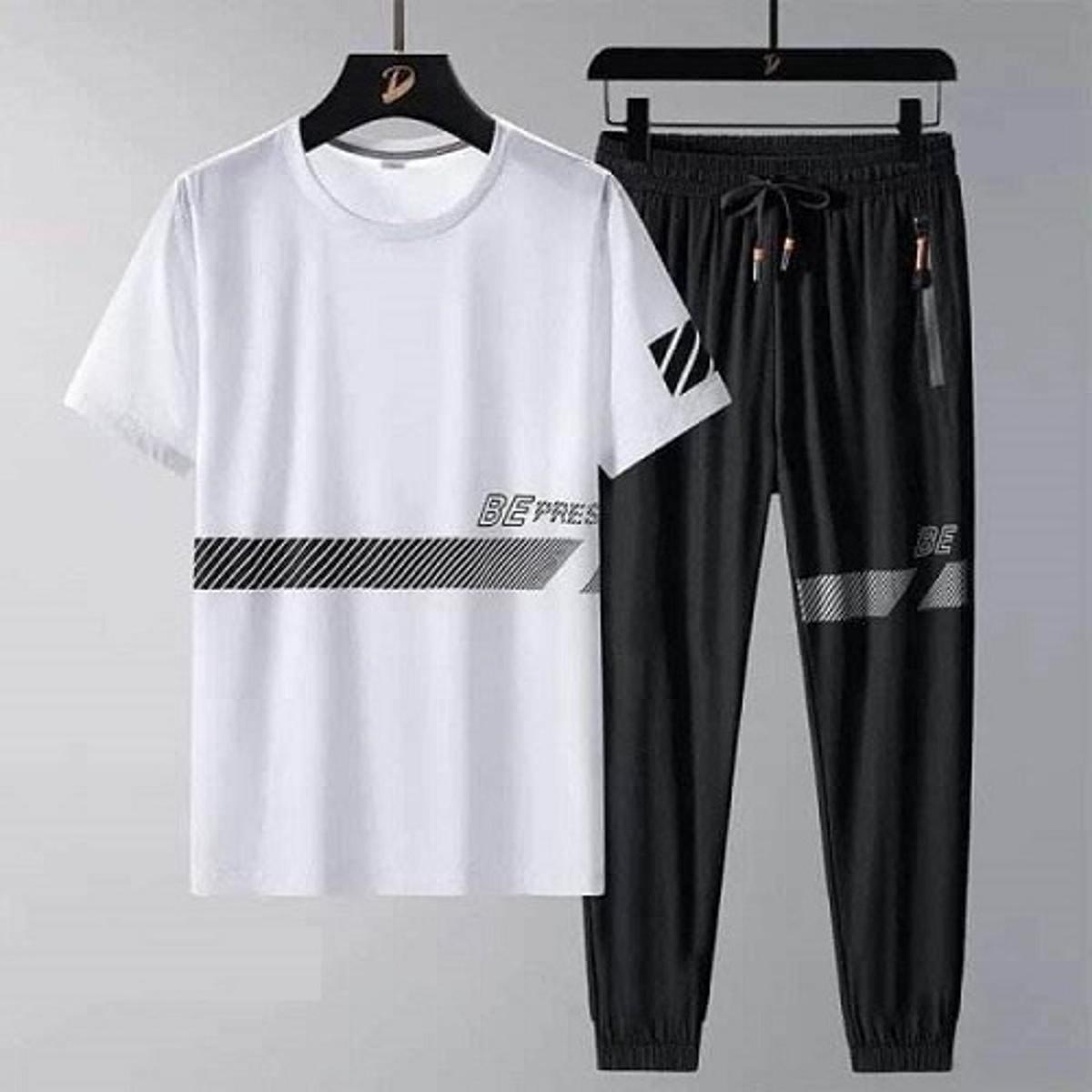 Premium Quality Stylist Printed Half Sleeve T-Shirt & Full pant ( Set )for Men sb10433