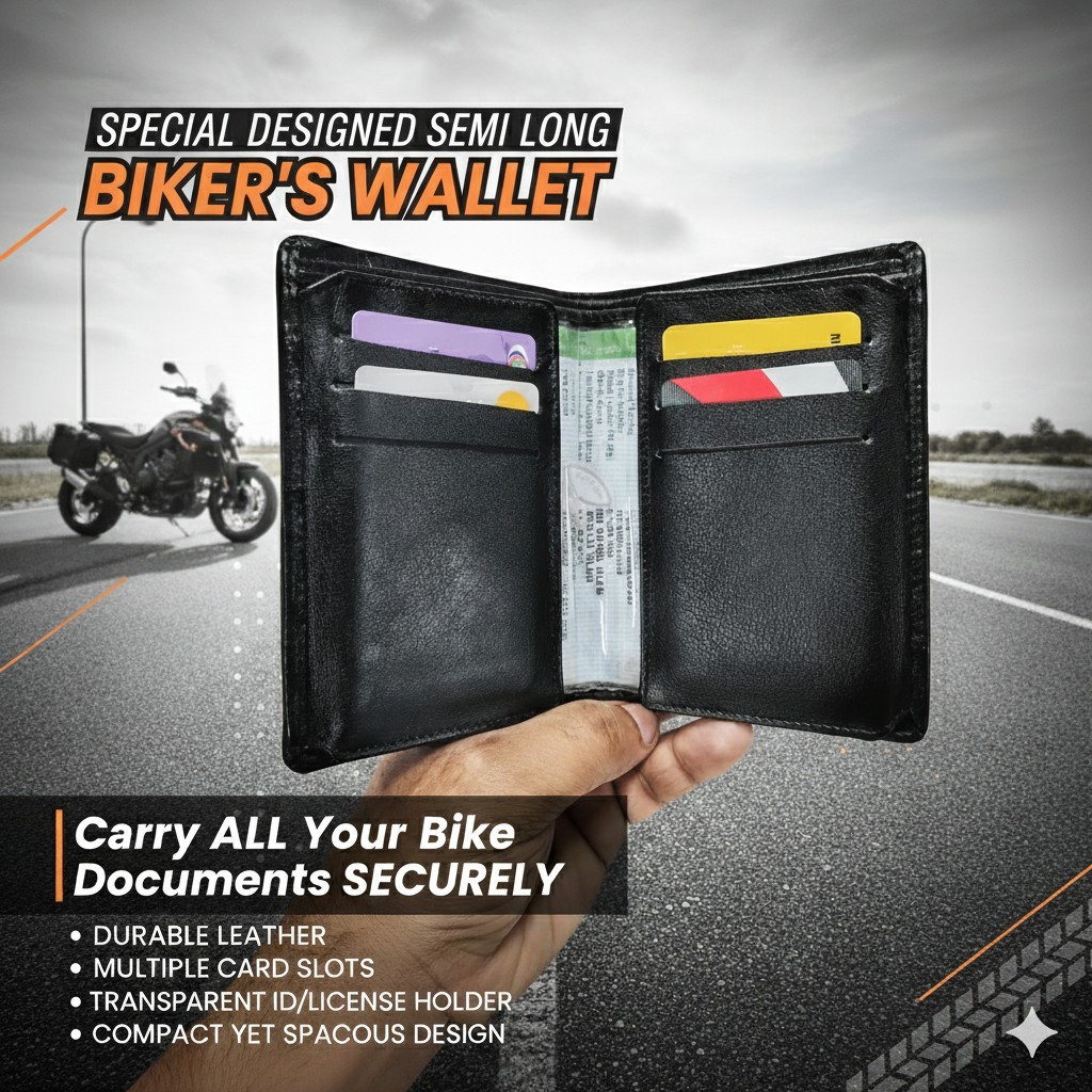 Bikers semi long wallet with document holder