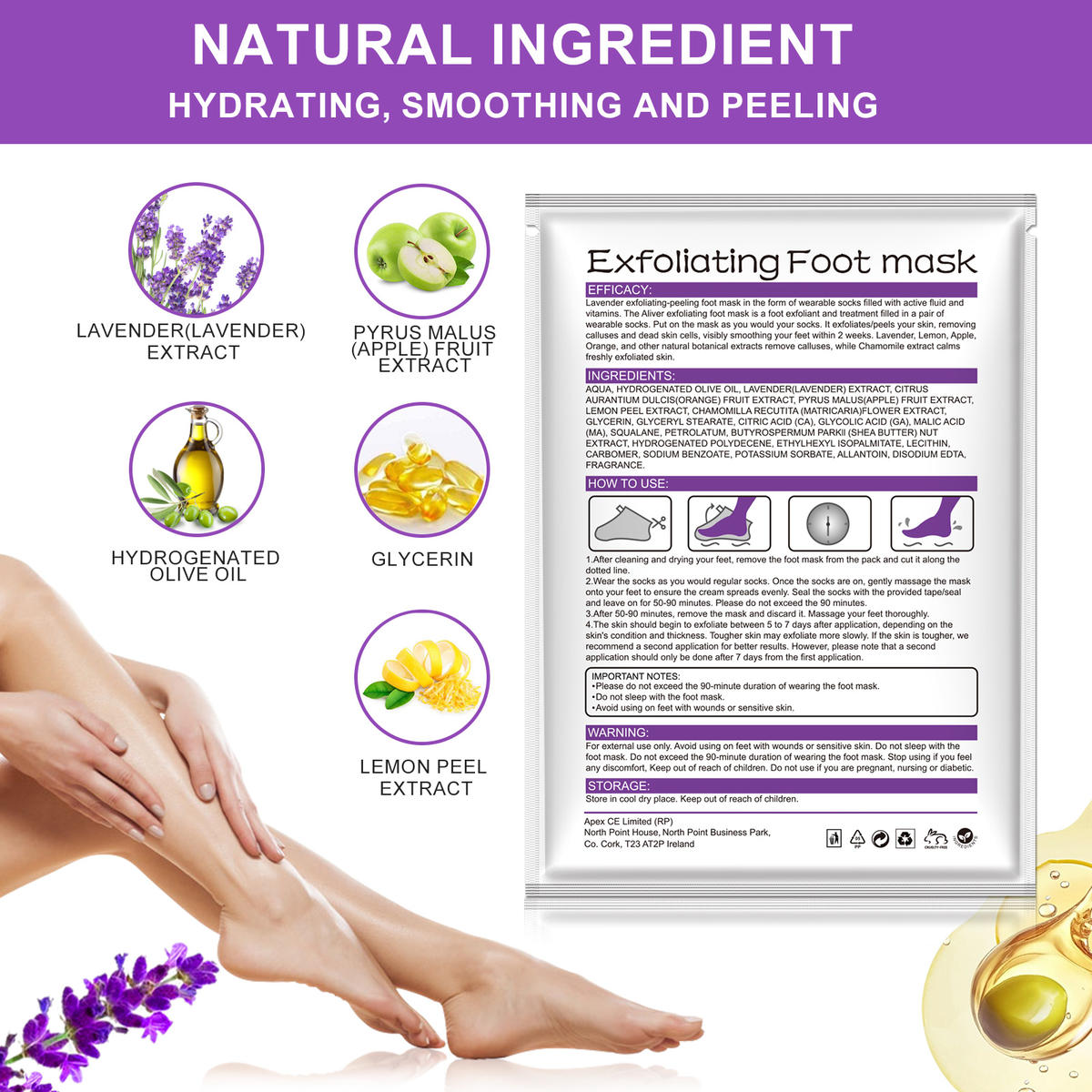 Foot Peeling Mask – ALIVER ল্যাভেন্ডার এক্সফোলিয়েটিং ফুট মাস্ক – ALIVER Lavender Exfoliating Foot Mask