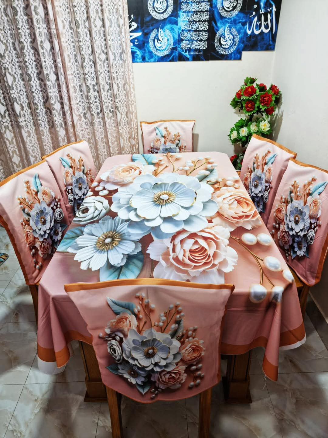 3d print korian velvet 7 pcs dining table cloth