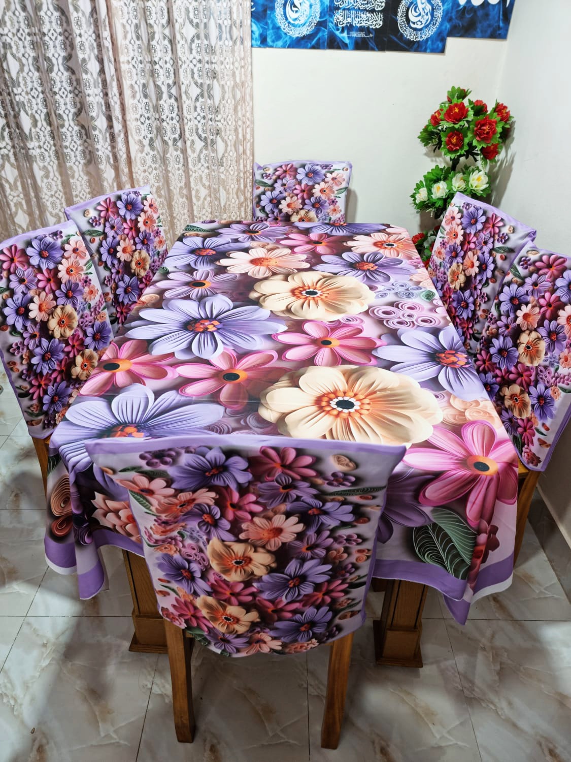 3d print korian velvet 7 pcs dining table cloth