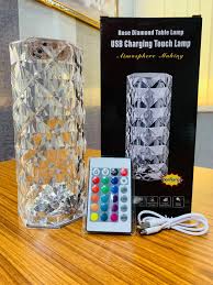 RGB Crystal Rose Diamond Table Lamp – 16 Color Remote Control Lamp (USB Rechargeable)