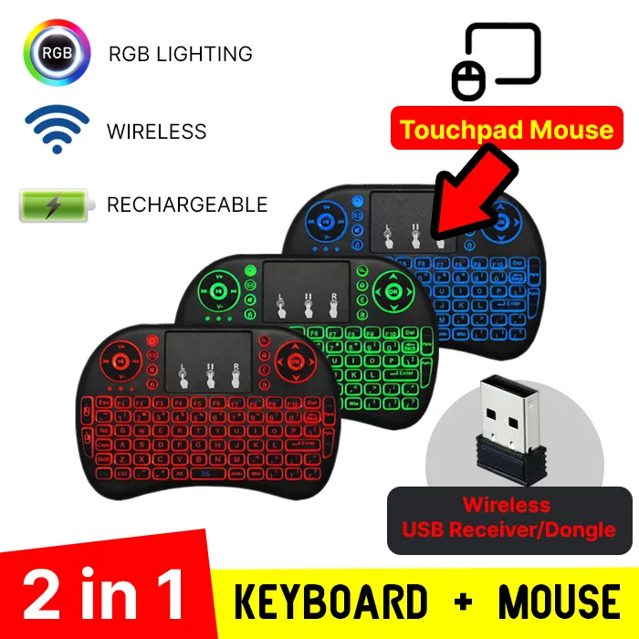 RII i8 RGB Backlit Mini Wireless Gaming Keyboard with Touchpad & Mouse Combo