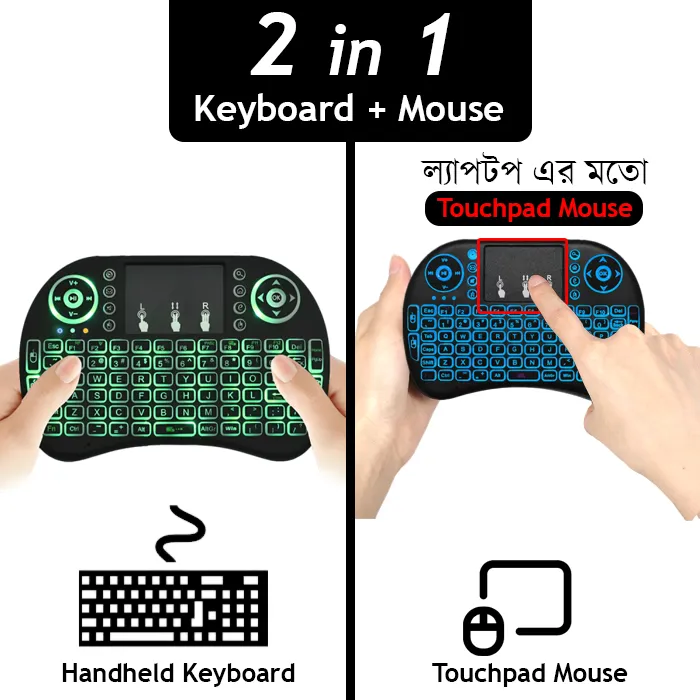 RII i8 RGB Backlit Mini Wireless Gaming Keyboard with Touchpad & Mouse Combo