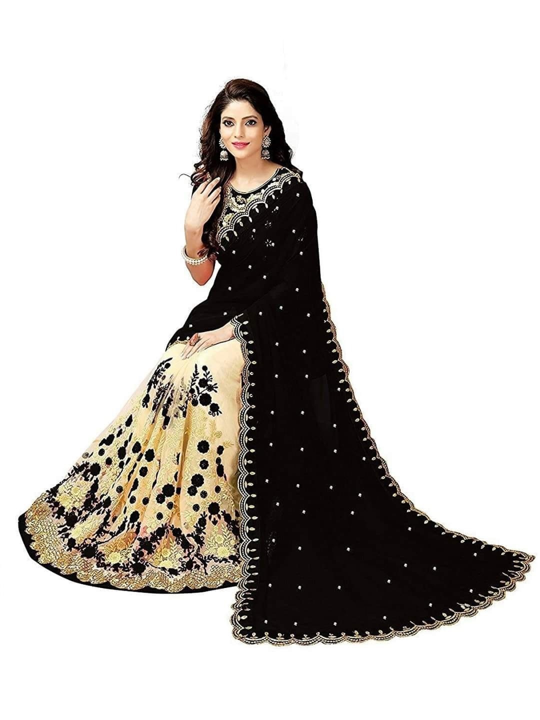 ব্লাউজ পিস সহ ইন্ডিয়ান জর্জেট শাড়ি