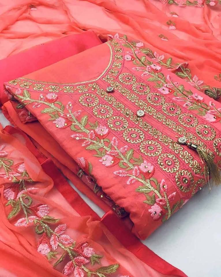 প্রিমিয়াম সিকোয়েন্স এমব্রয়ডারি জর্জেট সালোয়ার কামিজ