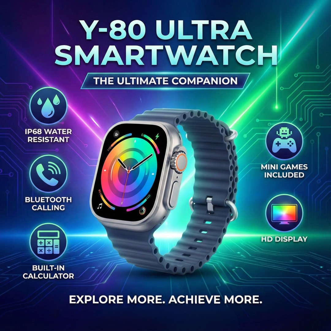 Y-80 Ultra Smartwatch with Bluetooth Calling & Full HD Display – Includes 8 Extra Straps + 1 Attached