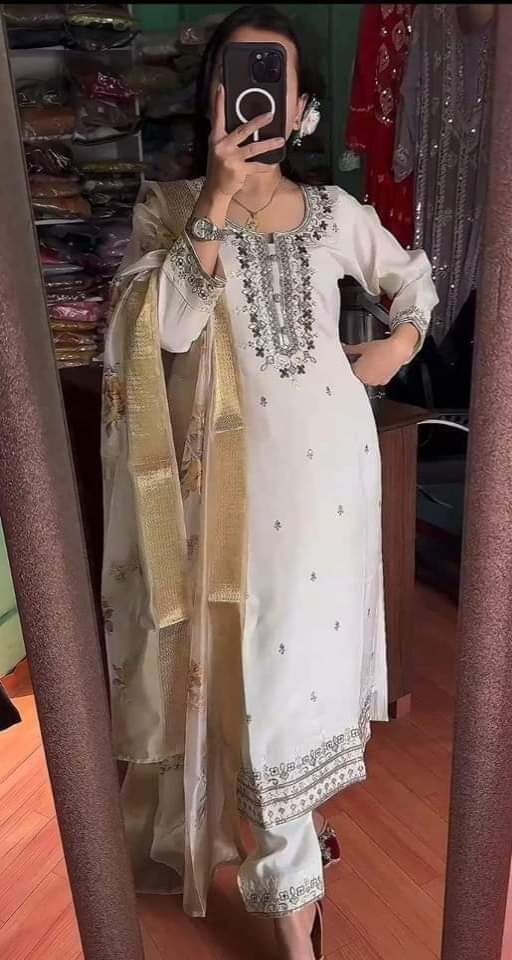 Readymade Embroidery Cotton Three Piece”.