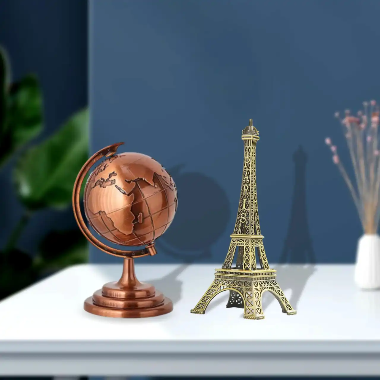 World Map 3D Rotating & Eiffel Tower Metal Showpiece Decoration Gift