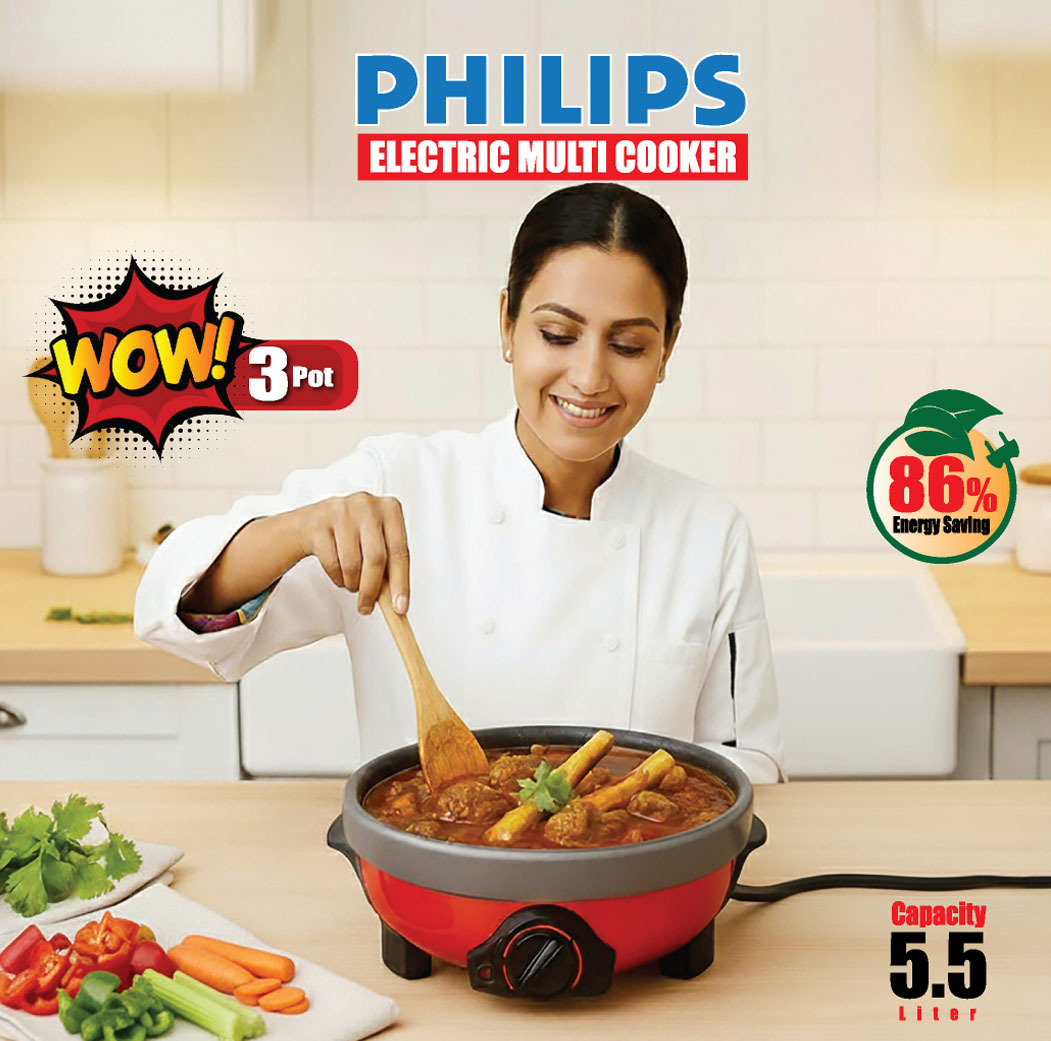 PHILIPS Electric Multi Curry Cooker 3 Pot Removable non-stick pan, Automatic cooking and warming system (5.5 LTR) 1500w