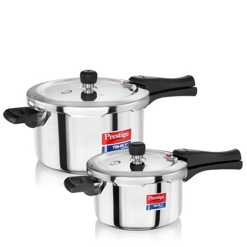Prestige Triply Outer Lid Induction Compatible Pressure Cooker |Stainless Steel| Deep Lid Spillage Control | Even heat distribution- 5 Ltrs