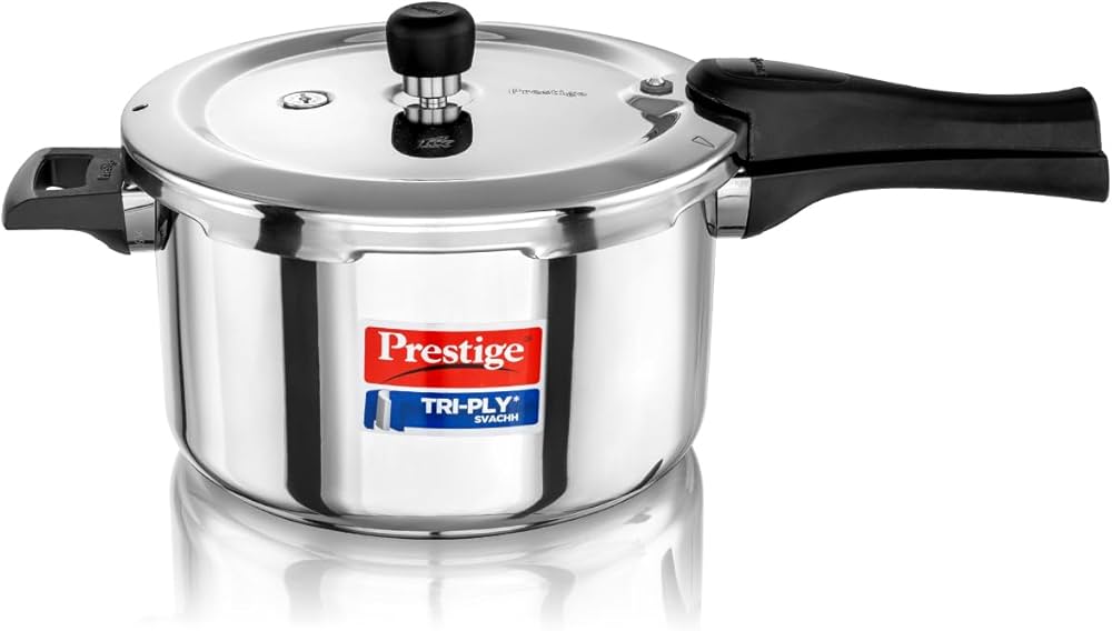 Prestige Triply Outer Lid Induction Compatible Pressure Cooker |Stainless Steel| Deep Lid Spillage Control | Even heat distribution- 5 Ltrs