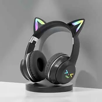 Gradient Color Bluetooth Headphones Noise Cancellation Headsets RGB Cute Cat Ear