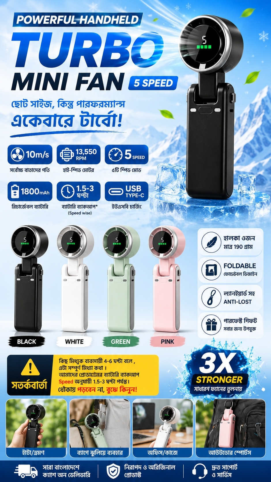 Portable Handheld Turbo Fan – 5 Speed