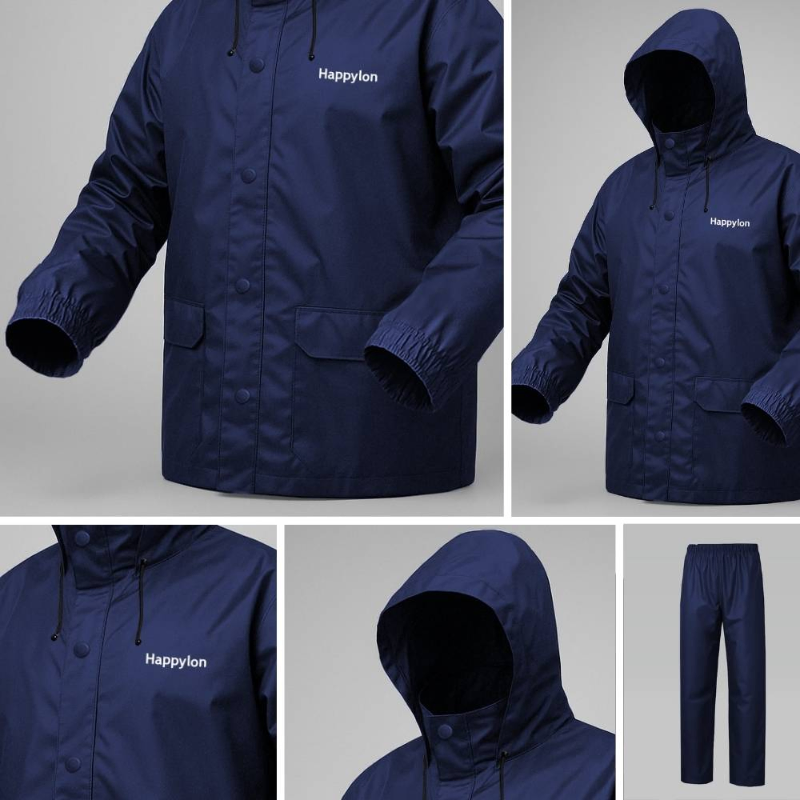 100% Water proof High quality Rain Coat With Pant. (Happylon) Blue