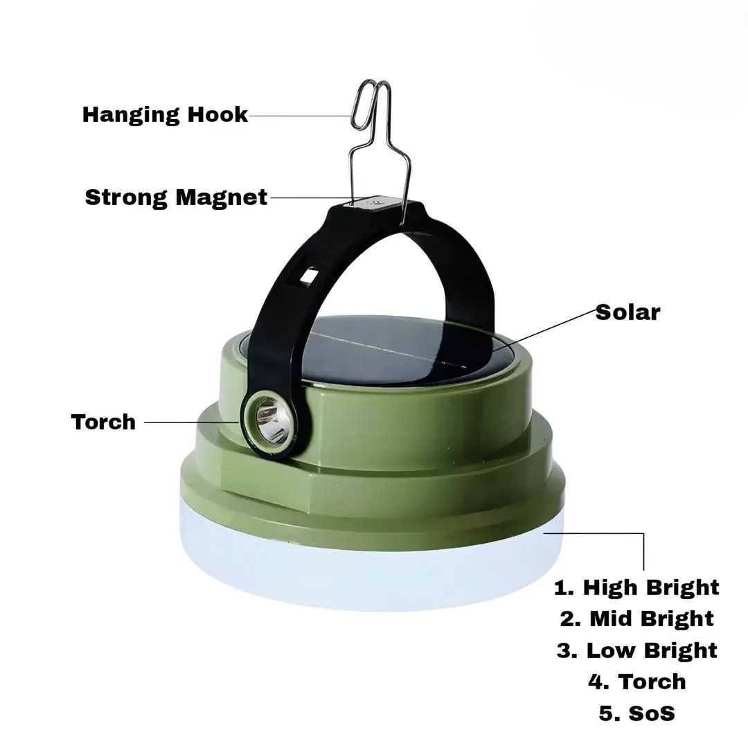 Solar Camping Tent Light – Waterproof, USB & Solar Rechargeable