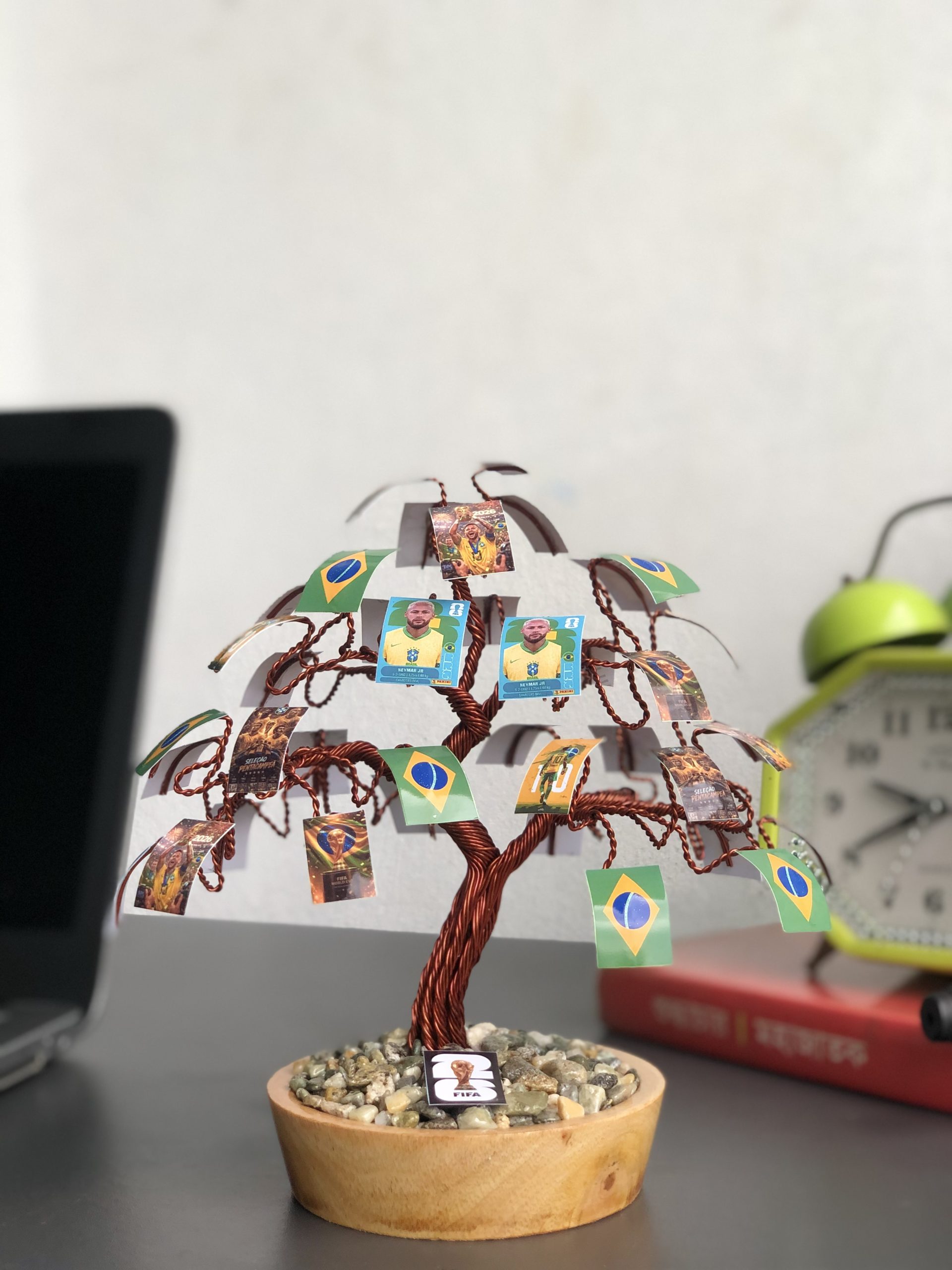 Handcrafted Aluminium Wire Brazil World Cup Bonsai Tree – Premium Desk Decoration for Home & Office