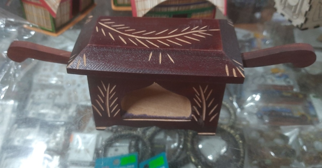 Handmade Wooden Traditional Palki Showpiece Gray Color-1 Piece