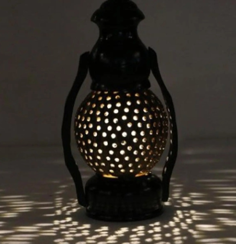 Handicraft Coconut Sell & Wooden Lamp Black/Brown Color Full Handmade Traditional Lamp-1 Piece