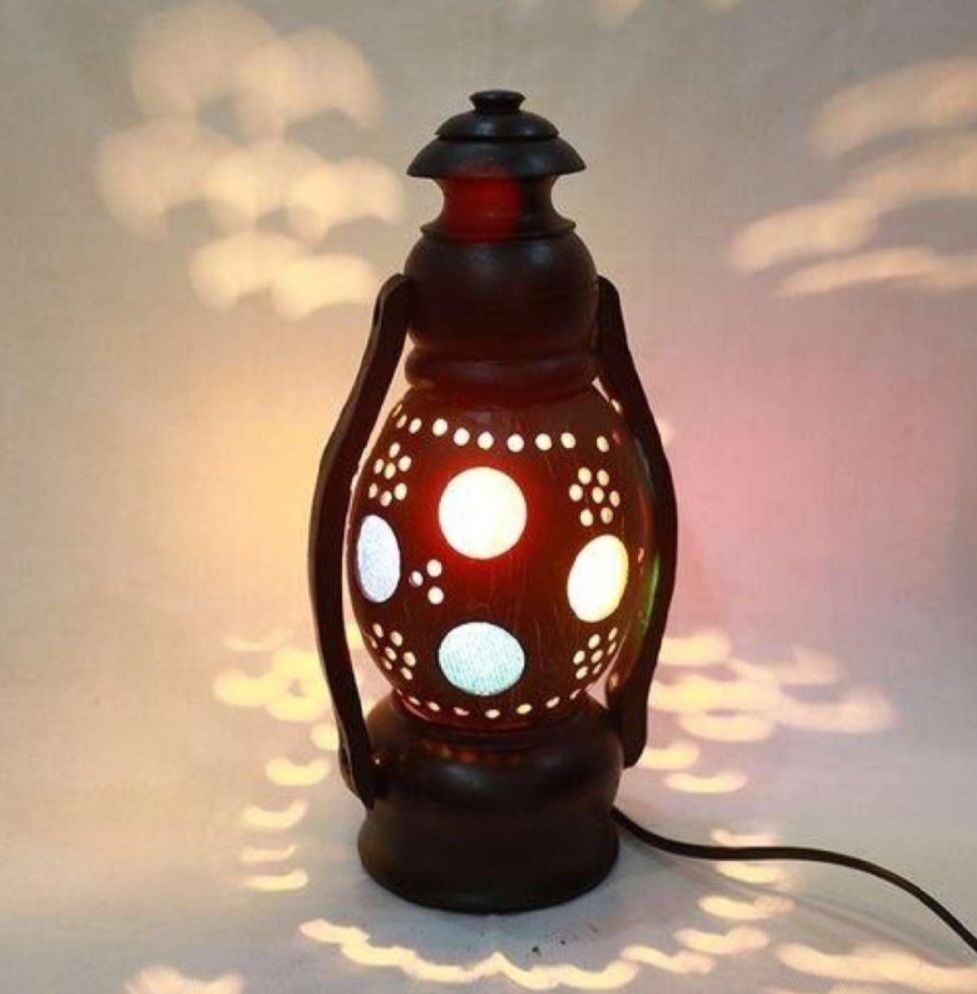 Handicraft Coconut Sell & Wooden Lamp Black/Brown Color Full Handmade Traditional Lamp-1 Piece