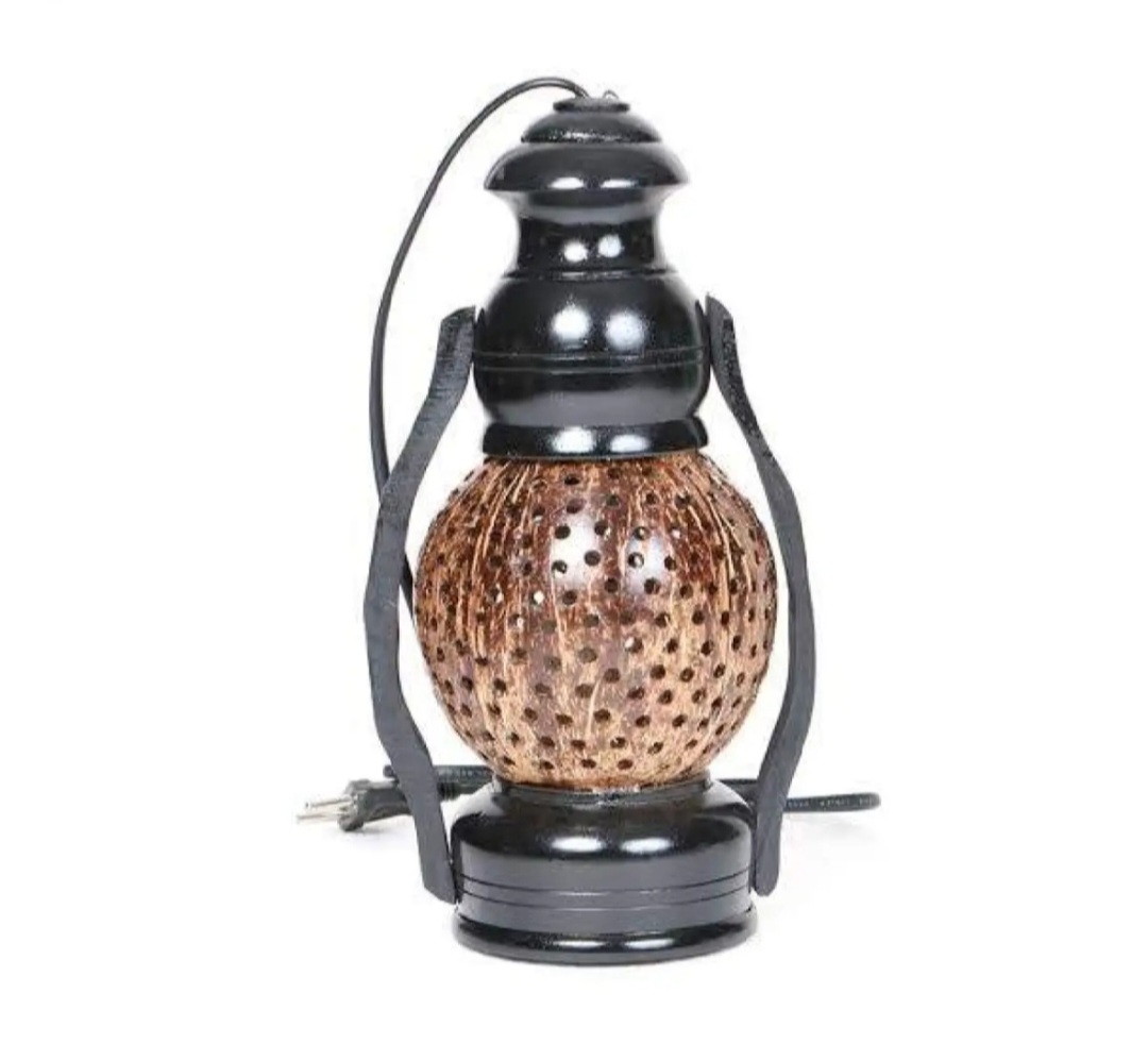 Handicraft Coconut Sell & Wooden Lamp Black/Brown Color Full Handmade Traditional Lamp-1 Piece