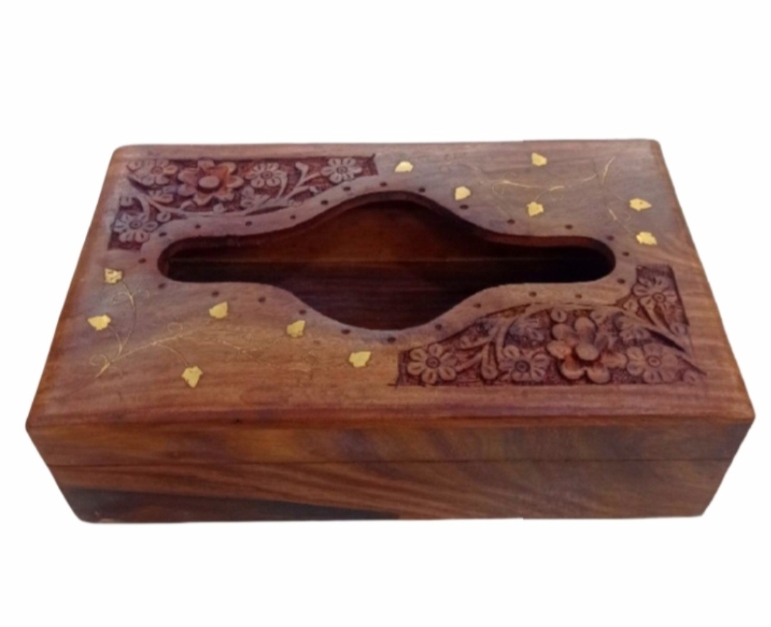 Kashmeri Wooden/Loha Kather Traditional Royal Tissue Box Tray/Tissue Holder/Facial Tissue Box 10 Inchi /6 Inchi-1 Box