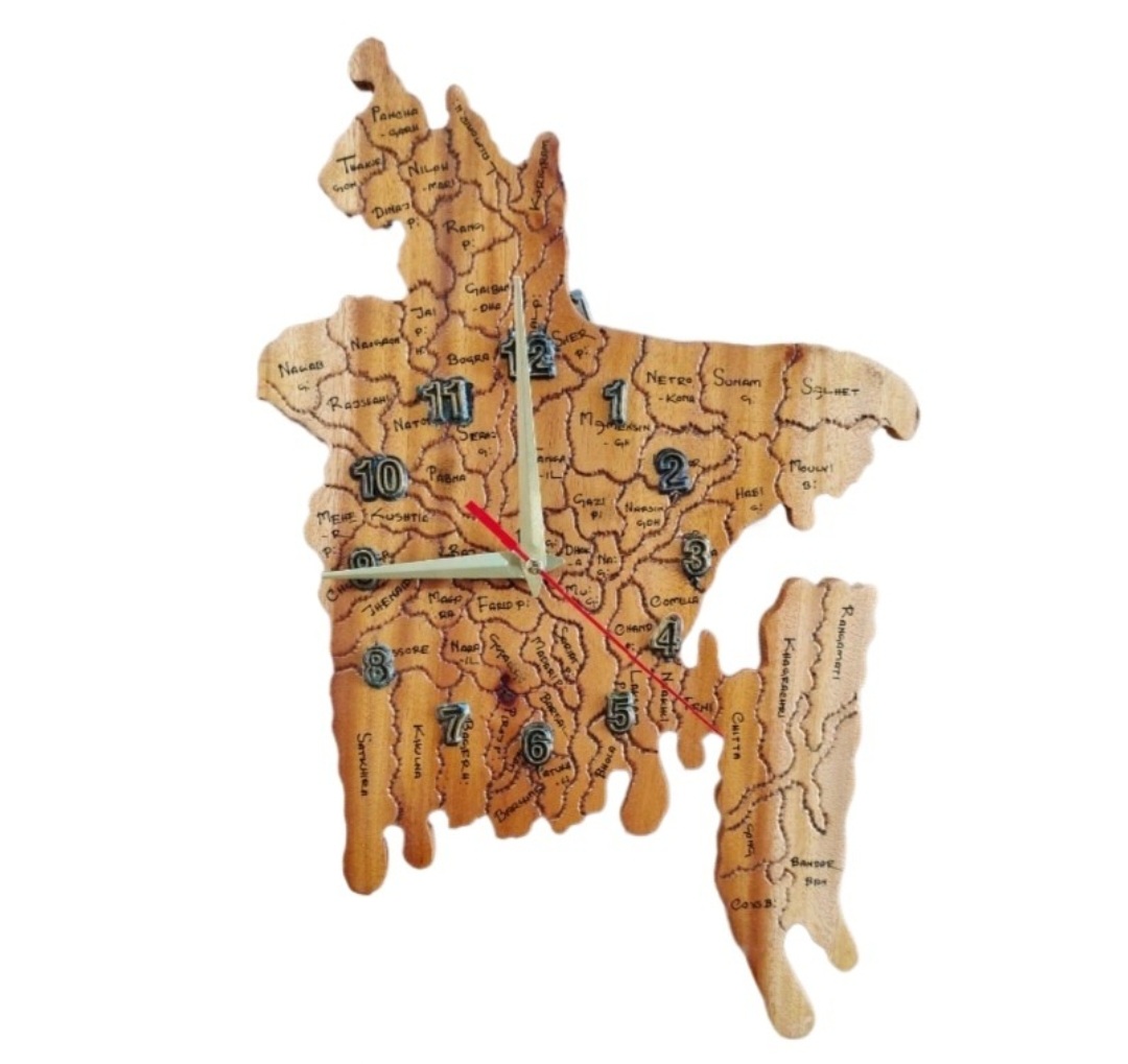 Handmade Map Watch/Map Ghori Premium Quality Wood Craft Big Size Wall Analog Map Clock-1 Piece