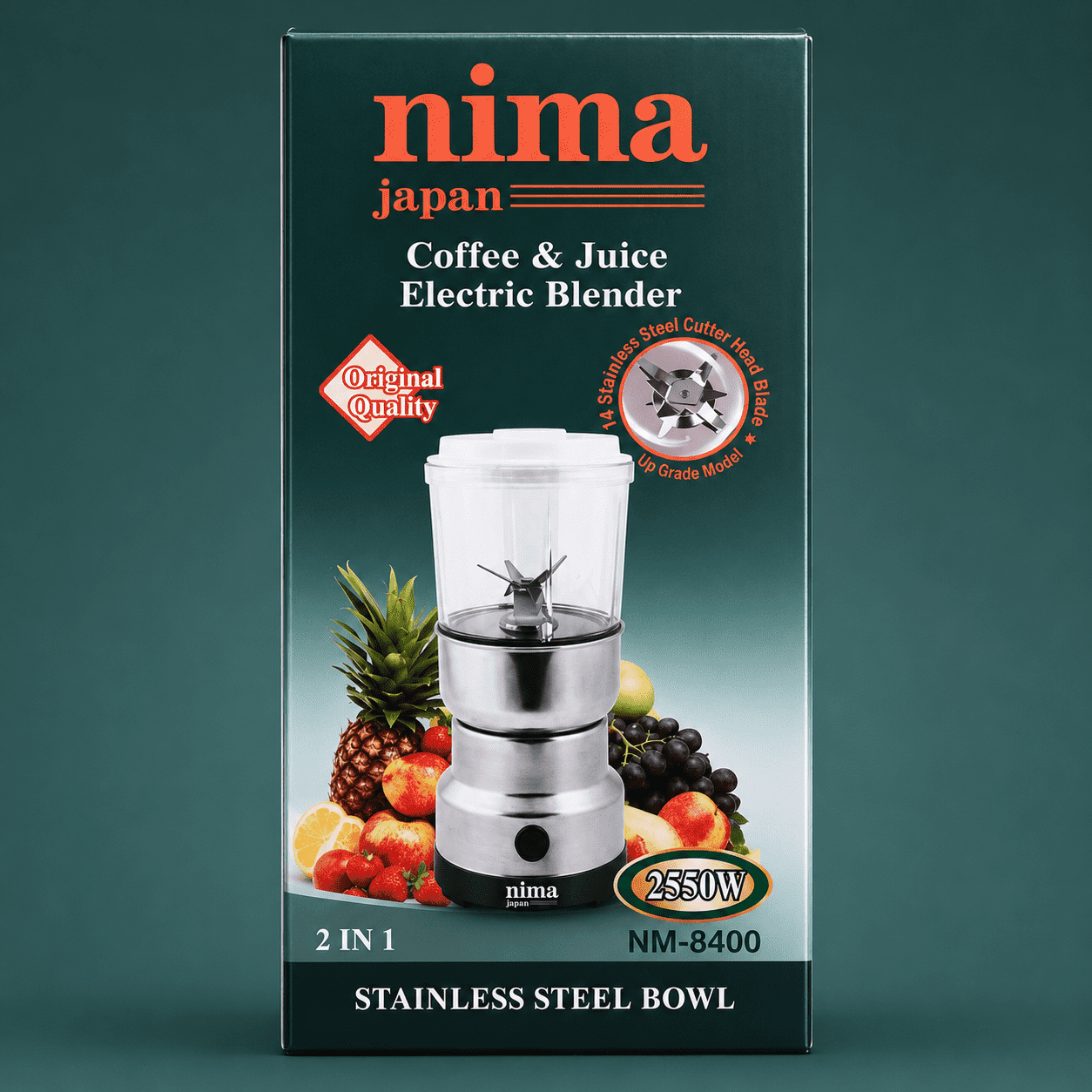 Nima Japan NM-8400 2 in 1 Electric Blender | Coffee Grinder | Juice Blender | Stainless Steel Bowl | 2550W High Power Grinder