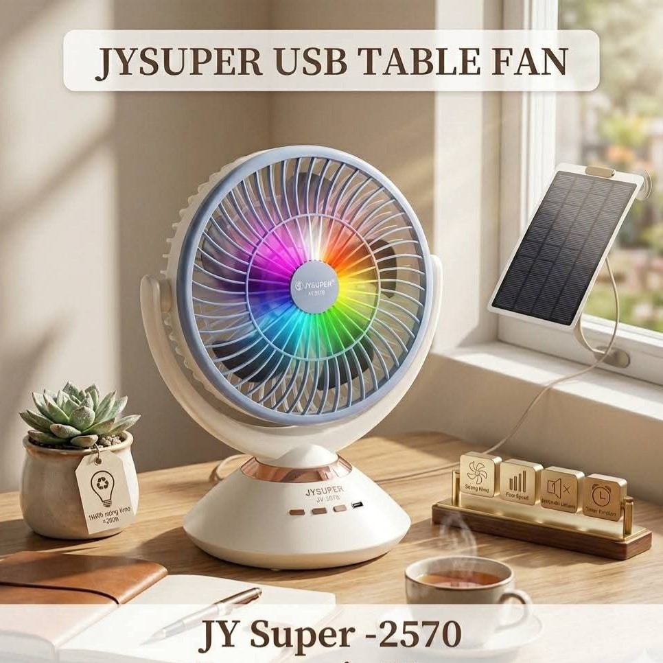 JYSUPER JY-2570 Rechargeable Fan with LED Light