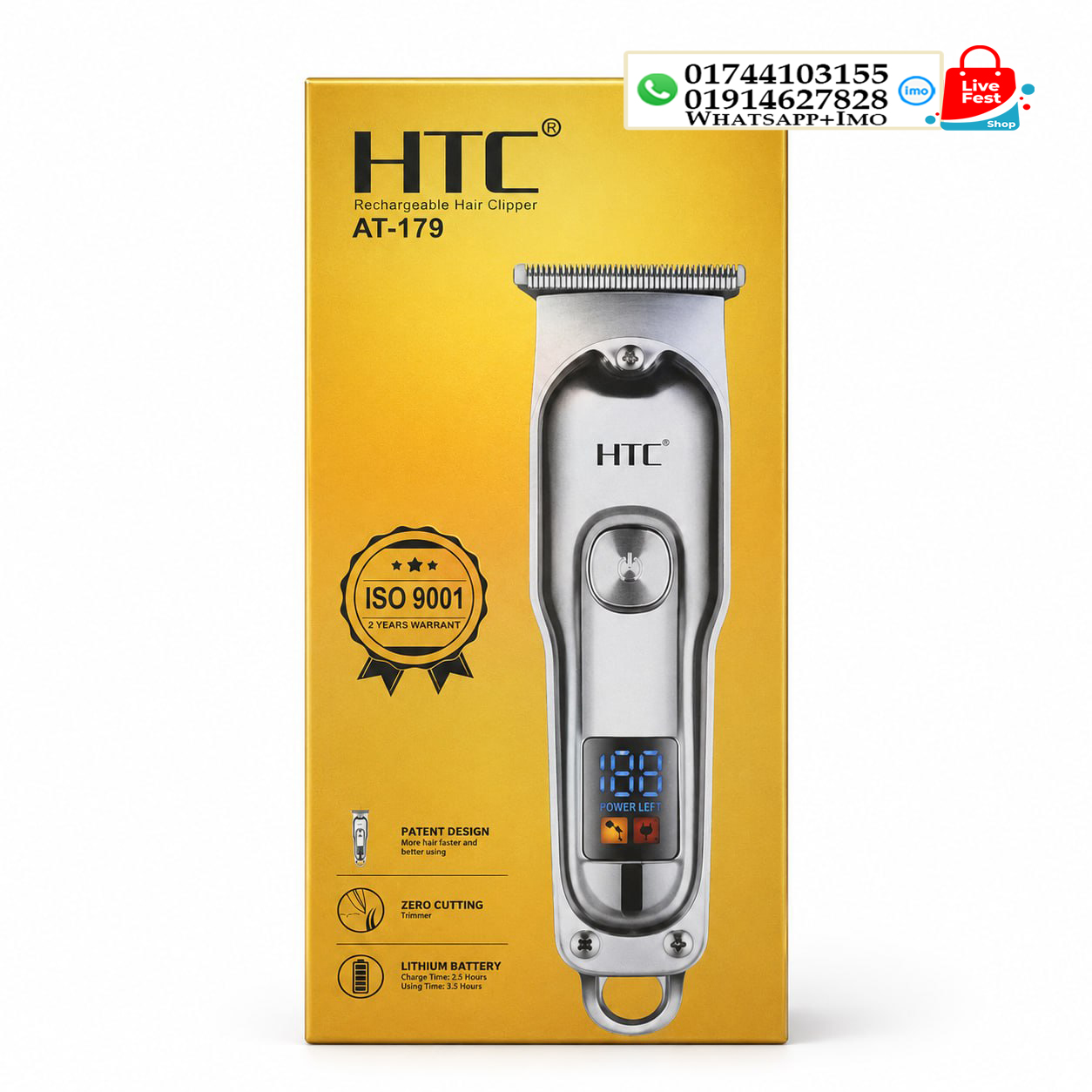 Original HTC AT-179 Rechargeable Hair Clipper & Beard Trimmer for Men | Cordless Grooming Kit with Stainless-Steel Blades & Adjustable Settings 12790