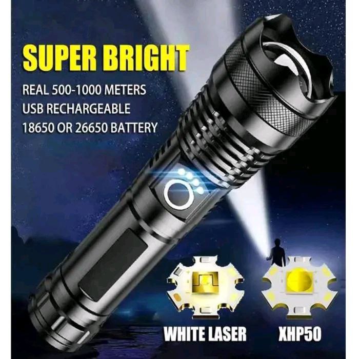Rechargeable Waterproof Zoom LED Flashlight USB Torch Light (XHP 50)