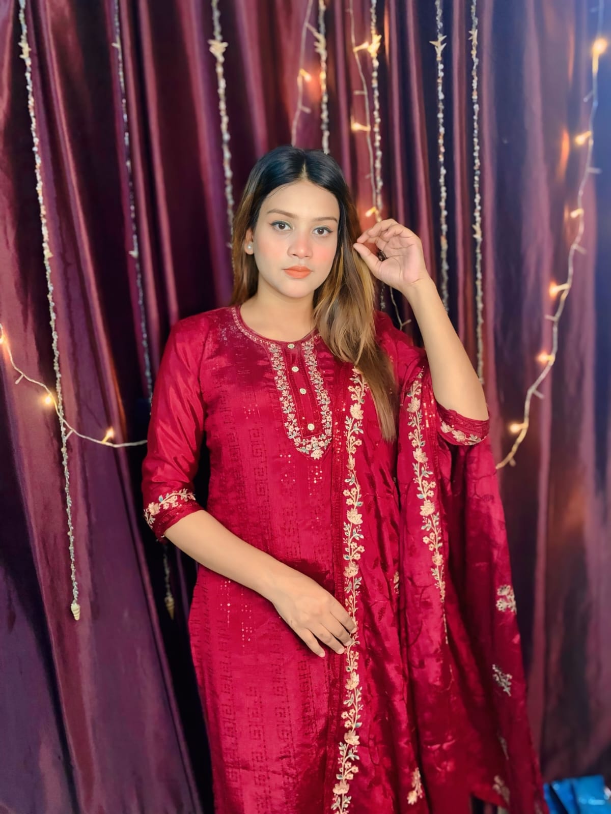 পাকিস্তানি ক্রেপট চেনোন জর্জেট থ্রী পিস