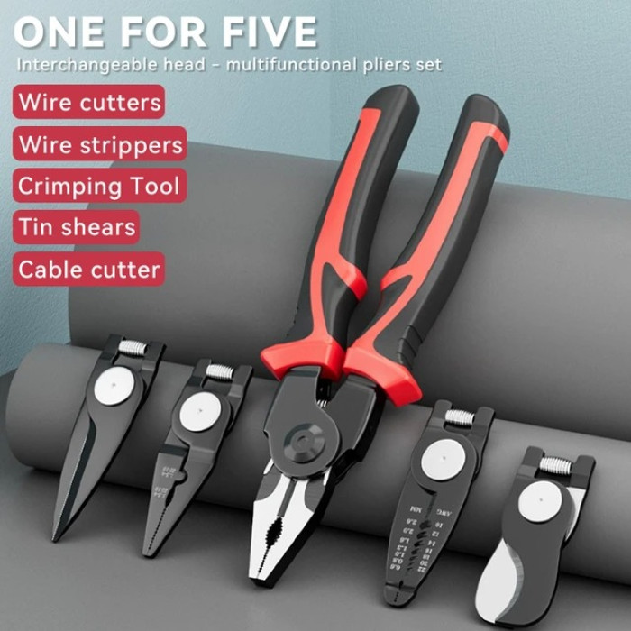 ?? ????_ Multifunctional Electrician Pliers 5 in 1 Replaceable Wire Stripping Pliers Wire Cutting Needle Nosed Pliers Special Tools.