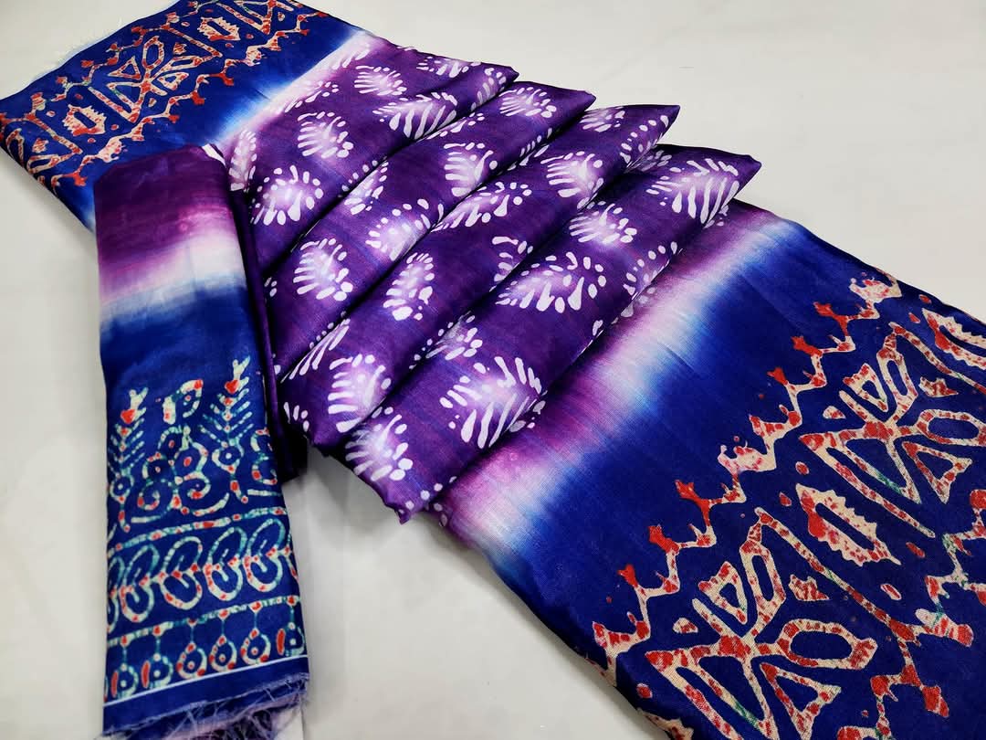Fashionable and Comfortable Premium Silk Batik Saree for Women With Blouse Piece 5