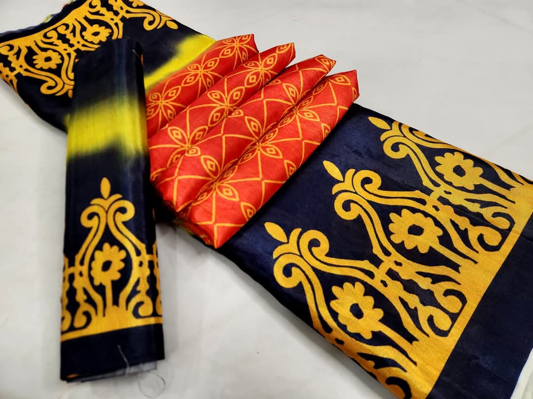 Fashionable and Comfortable Premium Silk Batik Saree for Women With Blouse Piece 6