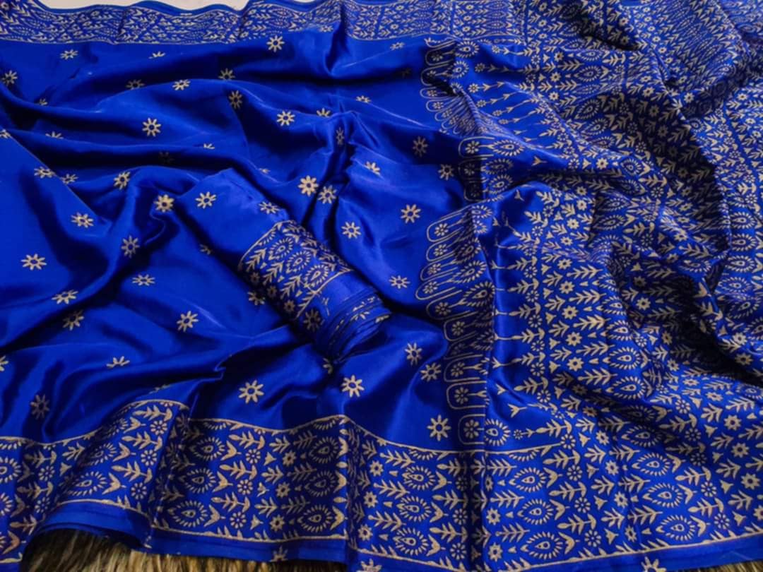 Japani Silk Saree With Blouse piece Blue Color