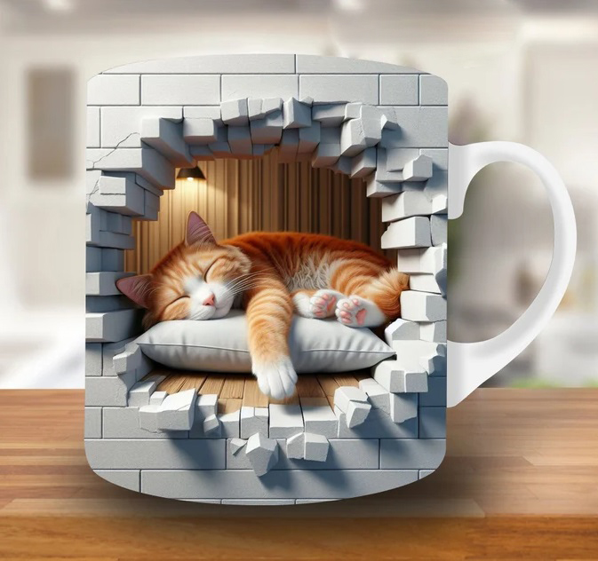 3D Cat Hole In A Wall Design Mug