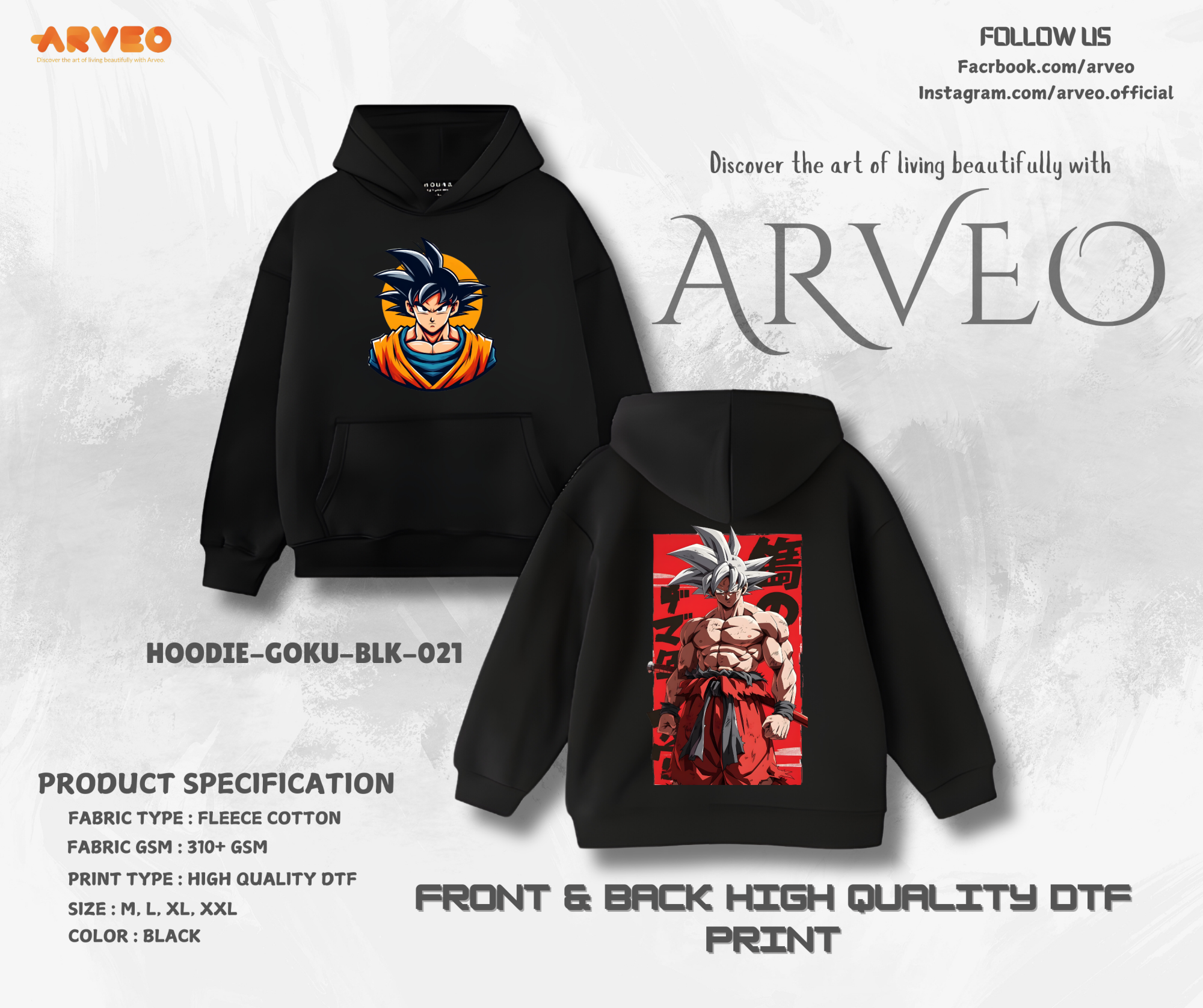 Premium Quality DTF Print Hoodie – Goku (Front & Back)
