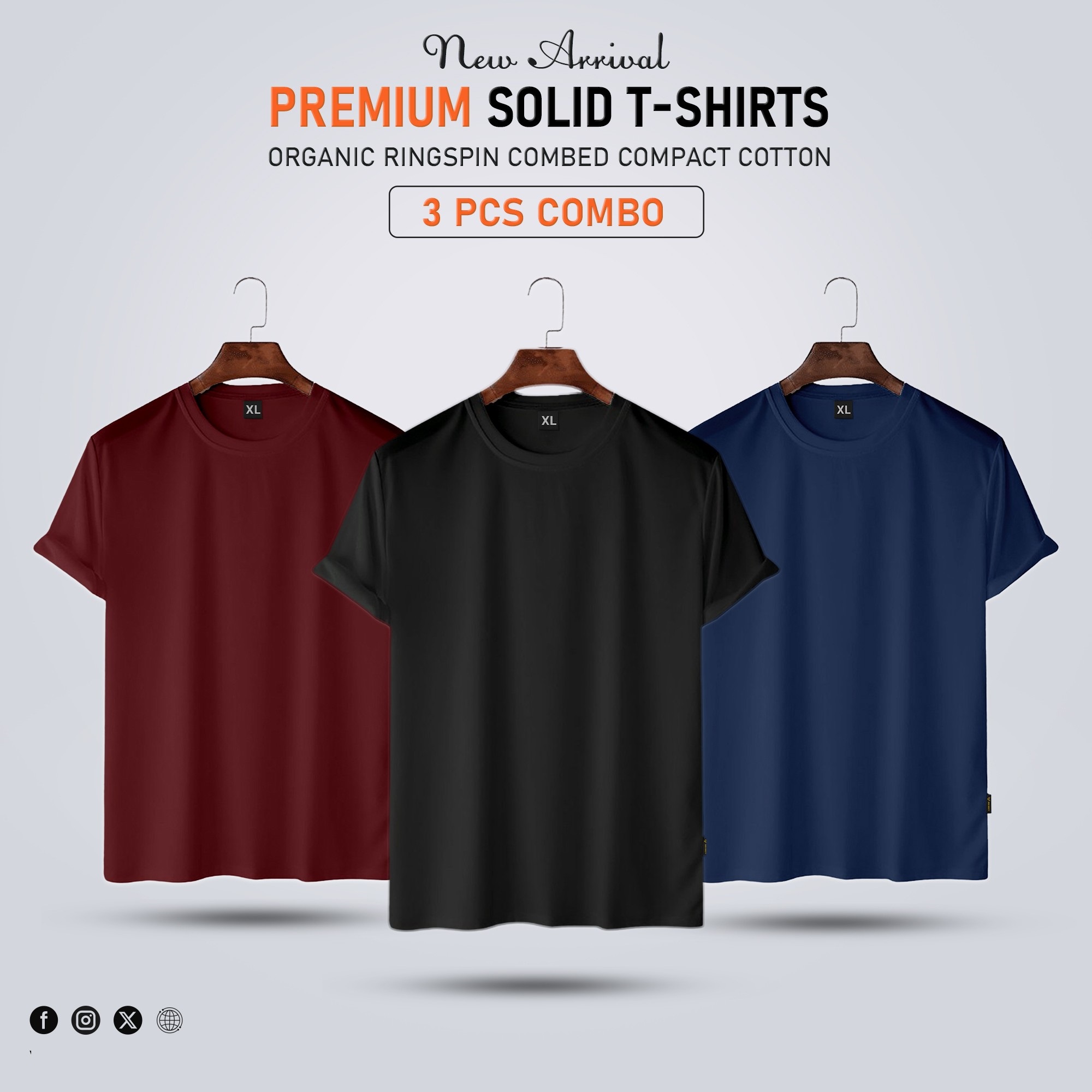 3 pcs Premium Solid T-Shirt Combo Offer 5939