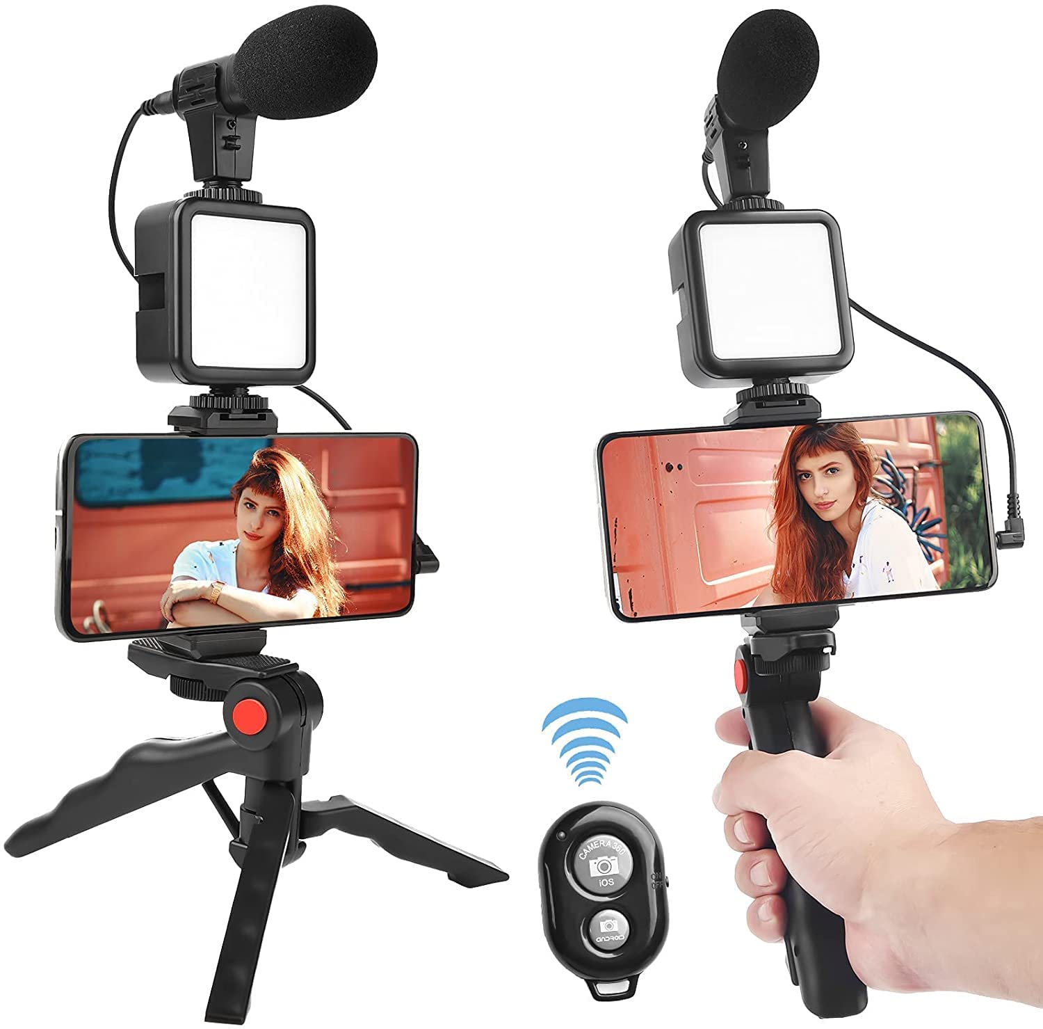 Video -Making Tripod Kit For Live Broadcast 3 In 1 With Microphone, Led Light, Mini Stand & Remote Control, Vloging Kit 3970