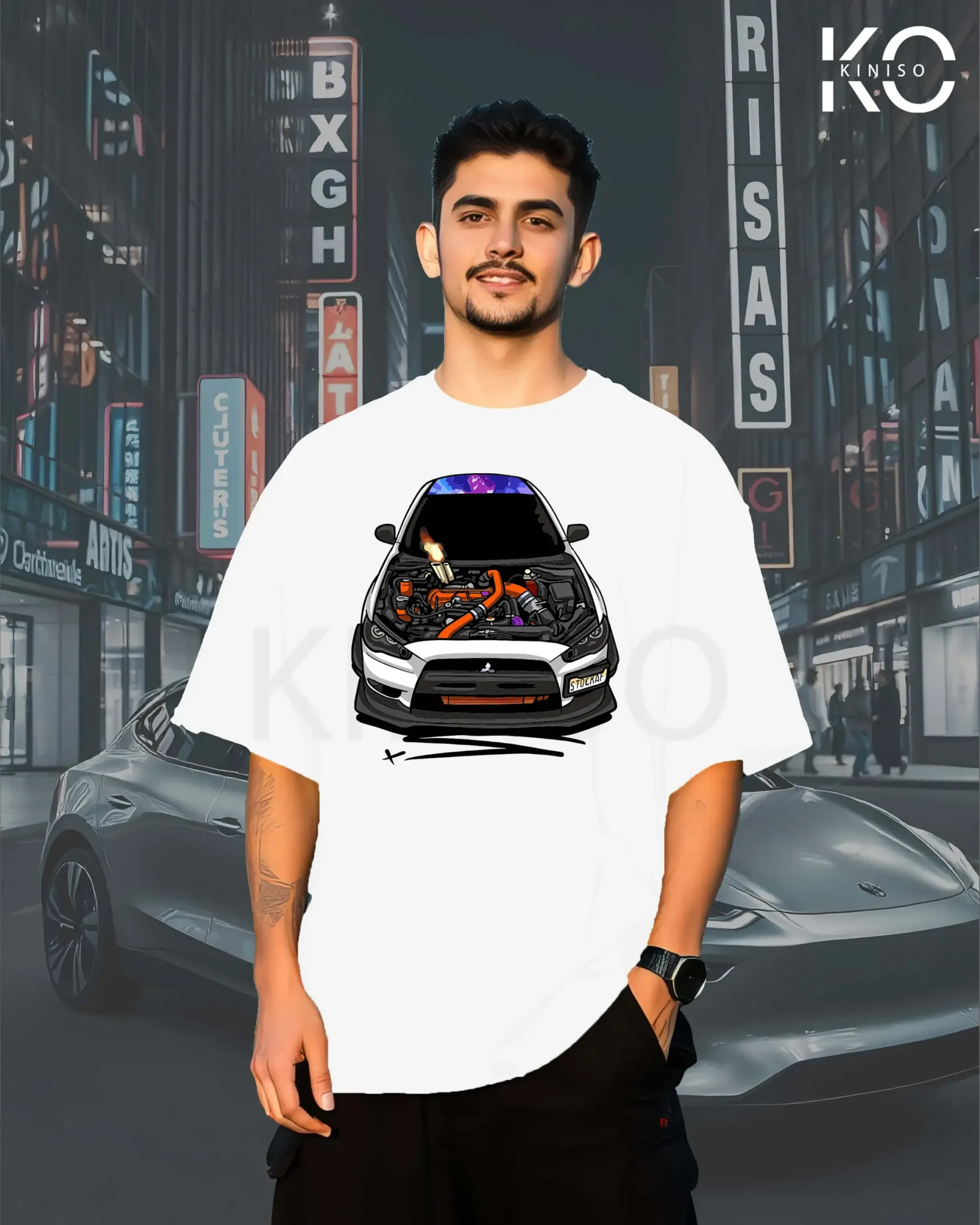 Car Hood Open Printed Oversized T-Shirts for Men