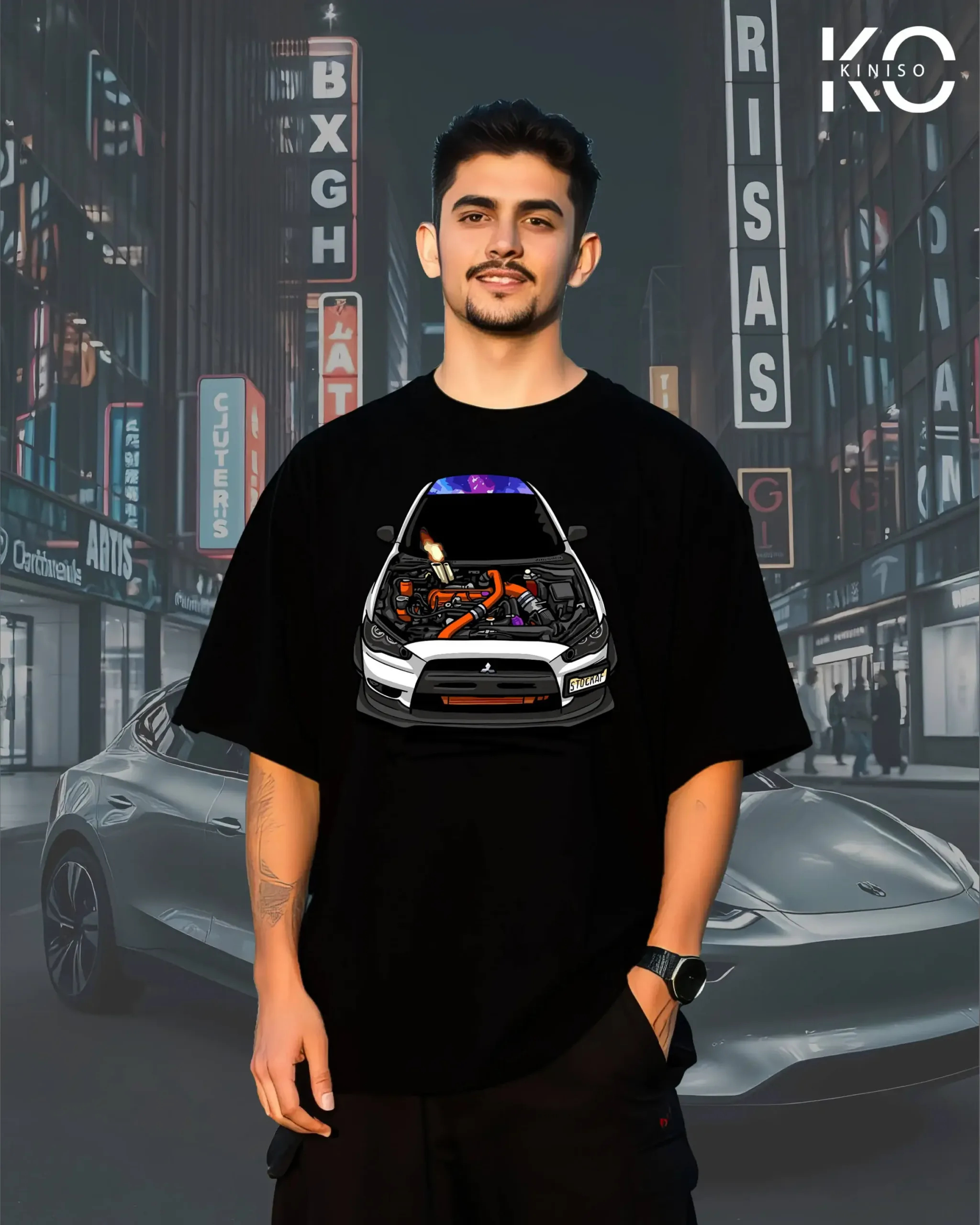 Car Hood Open Printed Oversized T-Shirts for Men