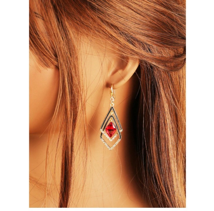 Drop Earrings Red crystal for Women- Hook Earring