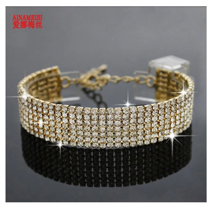 Crystal Adjustable Bracelet Bangle Fashion Bridesmaid Bridal Jewelry Gold Plated