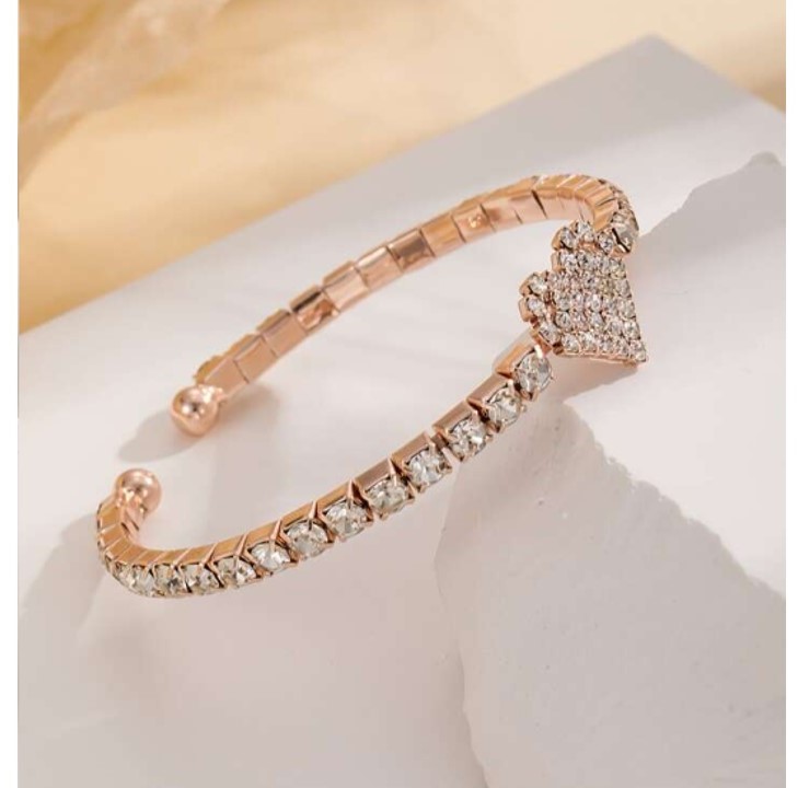 Bracelet Rhinestone Heart Decor Cuff Bangle Adjustable Bangle Bracelet for Women-Rose gold Bracelet