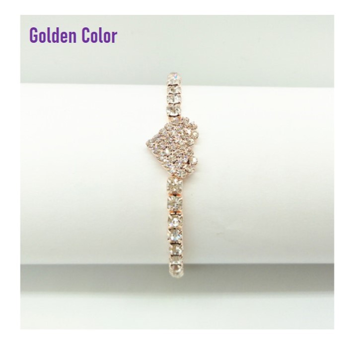 Bracelet Rhinestone Heart Decor Cuff Bangle Adjustable Bangle Bracelet for Women-Golden Bracelet