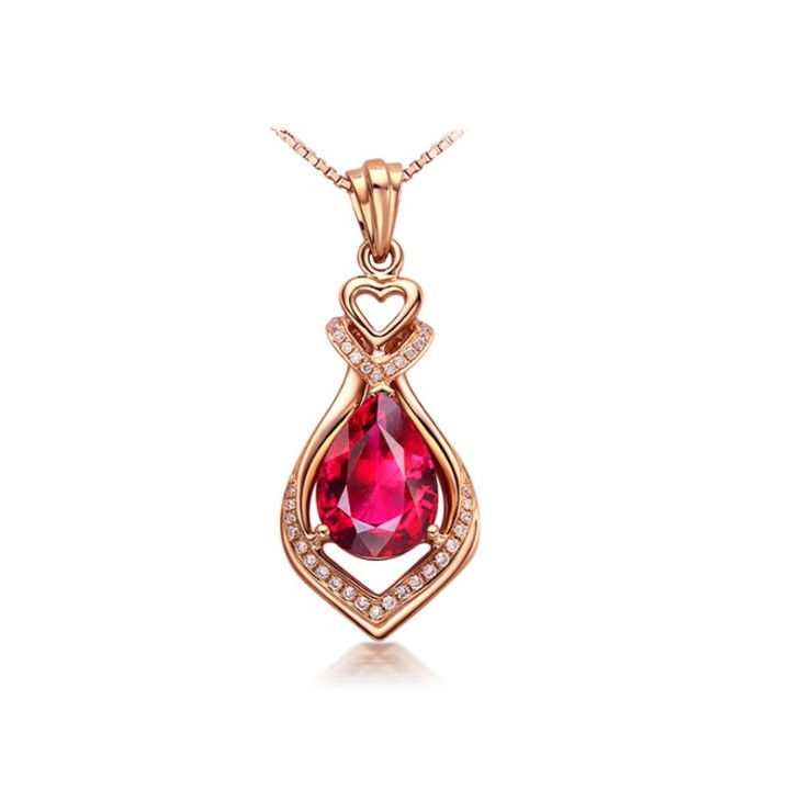 Drop Shaped Ruby Zircon Gemstones Pendant Necklace For Women Gold Luxury Pendant Chain Necklace