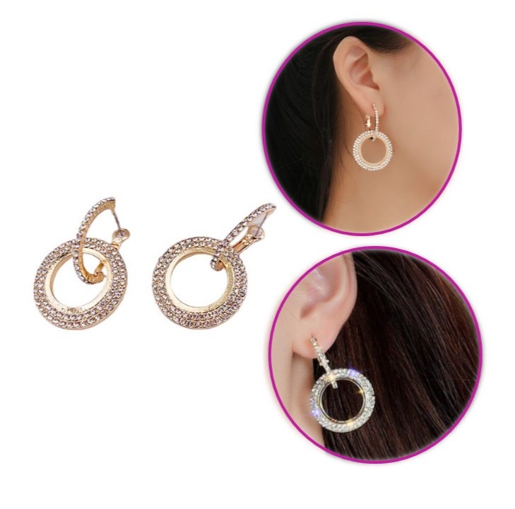 Crystal Gold-Plated Loop Drop Earrings for Women-Hoop Earrings