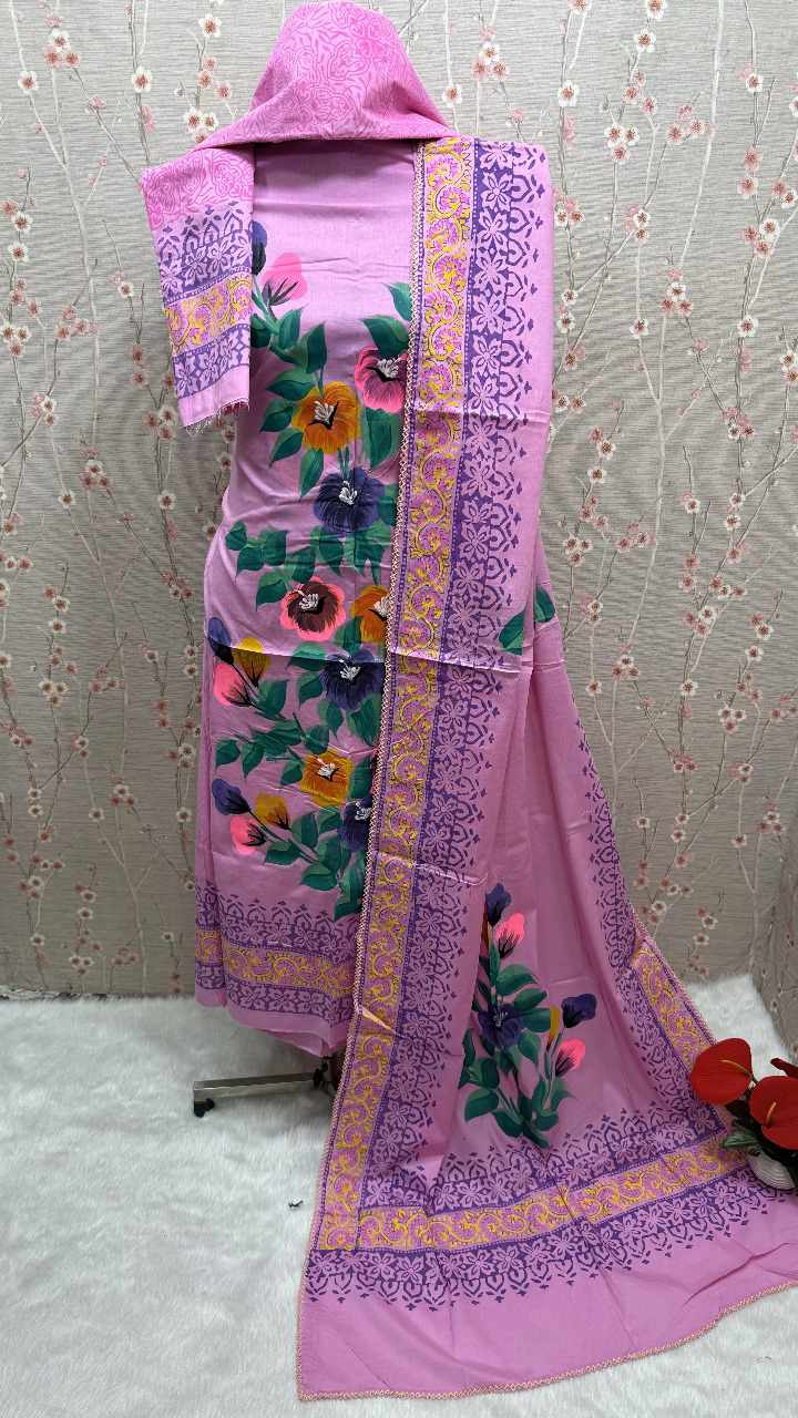 প্রিমিয়াম কোয়ালিটির ব্লক+হ্যান্ড পেইন্ট থ্রি পিস।