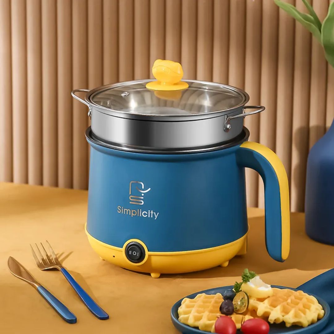 Simplicity Portable Electric Cooking Pot Electric Cooker Pot Manual Electric Heating Pot with Steamer and Multipurpose 1.8 Liter